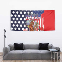 Kentucky Horses Racing Tapestry US Flag Grunge and Dot Pattern Blue Color