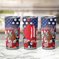 Kentucky Horses Racing Tumbler Cup US Flag Grunge and Dot Pattern Blue Color
