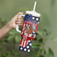 Kentucky Horses Racing Tumbler With Handle US Flag Grunge and Dot Pattern Blue Color