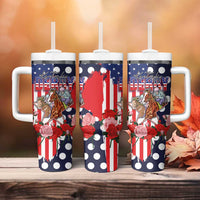 Kentucky Horses Racing Tumbler With Handle US Flag Grunge and Dot Pattern Blue Color