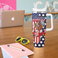 Kentucky Horses Racing Tumbler With Handle US Flag Grunge and Dot Pattern Blue Color