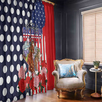 Kentucky Horses Racing Window Curtain US Flag Grunge and Dot Pattern Blue Color