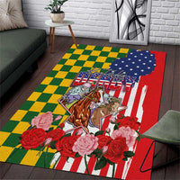 Kentucky Horses Racing Area Rug US Flag Grunge and Check Pattern Green Color