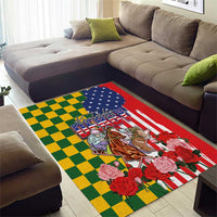 Kentucky Horses Racing Area Rug US Flag Grunge and Check Pattern Green Color