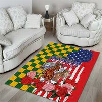 Kentucky Horses Racing Area Rug US Flag Grunge and Check Pattern Green Color