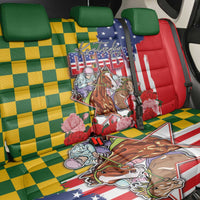 Kentucky Horses Racing Back Car Seat Cover US Flag Grunge and Check Pattern Green Color
