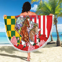 Kentucky Horses Racing Beach Blanket US Flag Grunge and Check Pattern Green Color