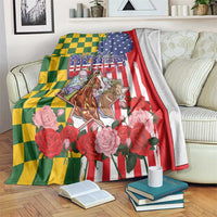 Kentucky Horses Racing Blanket US Flag Grunge and Check Pattern Green Color