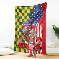 Kentucky Horses Racing Blanket US Flag Grunge and Check Pattern Green Color