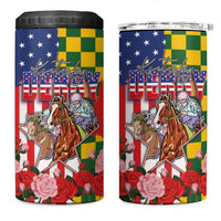 Kentucky Horses Racing 4 in 1 Can Cooler Tumbler US Flag Grunge and Check Pattern Green Color