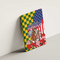 Kentucky Horses Racing Canvas Wall Art US Flag Grunge and Check Pattern Green Color