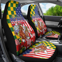Kentucky Horses Racing Car Seat Cover US Flag Grunge and Check Pattern Green Color