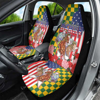 Kentucky Horses Racing Car Seat Cover US Flag Grunge and Check Pattern Green Color