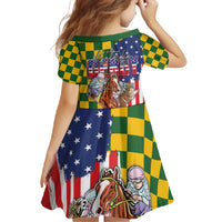 Kentucky Horses Racing Family Matching Off Shoulder Maxi Dress and Hawaiian Shirt US Flag Grunge and Check Pattern Green Color