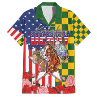 Kentucky Horses Racing Family Matching Tank Maxi Dress and Hawaiian Shirt US Flag Grunge and Check Pattern Green Color