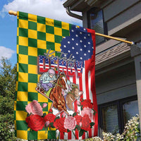 Kentucky Horses Racing Garden Flag US Flag Grunge and Check Pattern Green Color