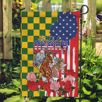 Kentucky Horses Racing Garden Flag US Flag Grunge and Check Pattern Green Color