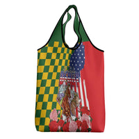 Kentucky Horses Racing Grocery Bag US Flag Grunge and Check Pattern Green Color