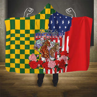 Kentucky Horses Racing Hooded Blanket US Flag Grunge and Check Pattern Green Color