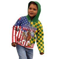 Kentucky Horses Racing Kid Hoodie US Flag Grunge and Check Pattern Green Color