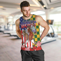 Kentucky Horses Racing Men Tank Top US Flag Grunge and Check Pattern Green Color