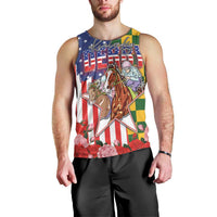Kentucky Horses Racing Men Tank Top US Flag Grunge and Check Pattern Green Color