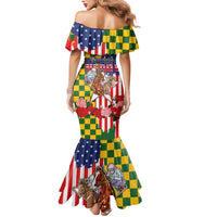 Kentucky Horses Racing Mermaid Dress US Flag Grunge and Check Pattern Green Color