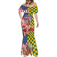 Kentucky Horses Racing Mermaid Dress US Flag Grunge and Check Pattern Green Color