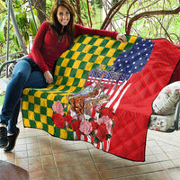 Kentucky Horses Racing Quilt US Flag Grunge and Check Pattern Green Color