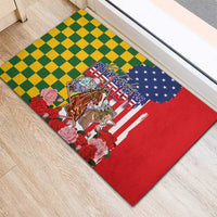 Kentucky Horses Racing Rubber Doormat US Flag Grunge and Check Pattern Green Color