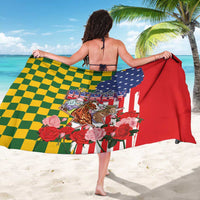 Kentucky Horses Racing Sarong US Flag Grunge and Check Pattern Green Color