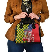 Kentucky Horses Racing Shoulder Handbag US Flag Grunge and Check Pattern Green Color