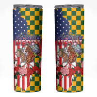Kentucky Horses Racing Skinny Tumbler US Flag Grunge and Check Pattern Green Color