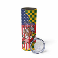 Kentucky Horses Racing Skinny Tumbler US Flag Grunge and Check Pattern Green Color