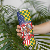 Kentucky Horses Racing Skinny Tumbler US Flag Grunge and Check Pattern Green Color