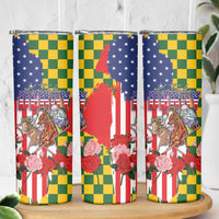Kentucky Horses Racing Skinny Tumbler US Flag Grunge and Check Pattern Green Color