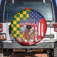 Kentucky Horses Racing Spare Tire Cover US Flag Grunge and Check Pattern Green Color