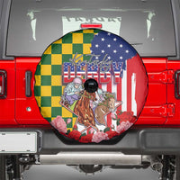 Kentucky Horses Racing Spare Tire Cover US Flag Grunge and Check Pattern Green Color