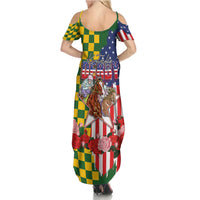 Kentucky Horses Racing Summer Maxi Dress US Flag Grunge and Check Pattern Green Color