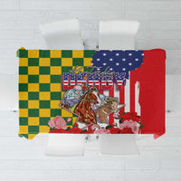 Kentucky Horses Racing Tablecloth US Flag Grunge and Check Pattern Green Color
