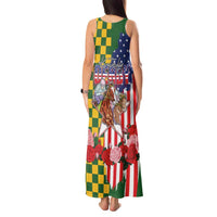 Kentucky Horses Racing Tank Maxi Dress US Flag Grunge and Check Pattern Green Color