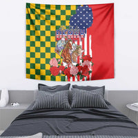 Kentucky Horses Racing Tapestry US Flag Grunge and Check Pattern Green Color