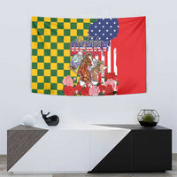 Kentucky Horses Racing Tapestry US Flag Grunge and Check Pattern Green Color