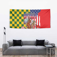 Kentucky Horses Racing Tapestry US Flag Grunge and Check Pattern Green Color
