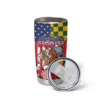 Kentucky Horses Racing Tumbler Cup US Flag Grunge and Check Pattern Green Color