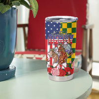 Kentucky Horses Racing Tumbler Cup US Flag Grunge and Check Pattern Green Color
