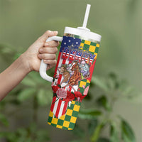 Kentucky Horses Racing Tumbler With Handle US Flag Grunge and Check Pattern Green Color