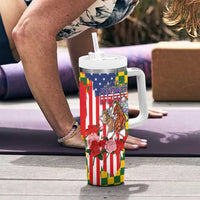 Kentucky Horses Racing Tumbler With Handle US Flag Grunge and Check Pattern Green Color