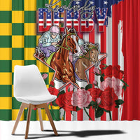 Kentucky Horses Racing Window Curtain US Flag Grunge and Check Pattern Green Color