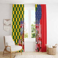 Kentucky Horses Racing Window Curtain US Flag Grunge and Check Pattern Green Color